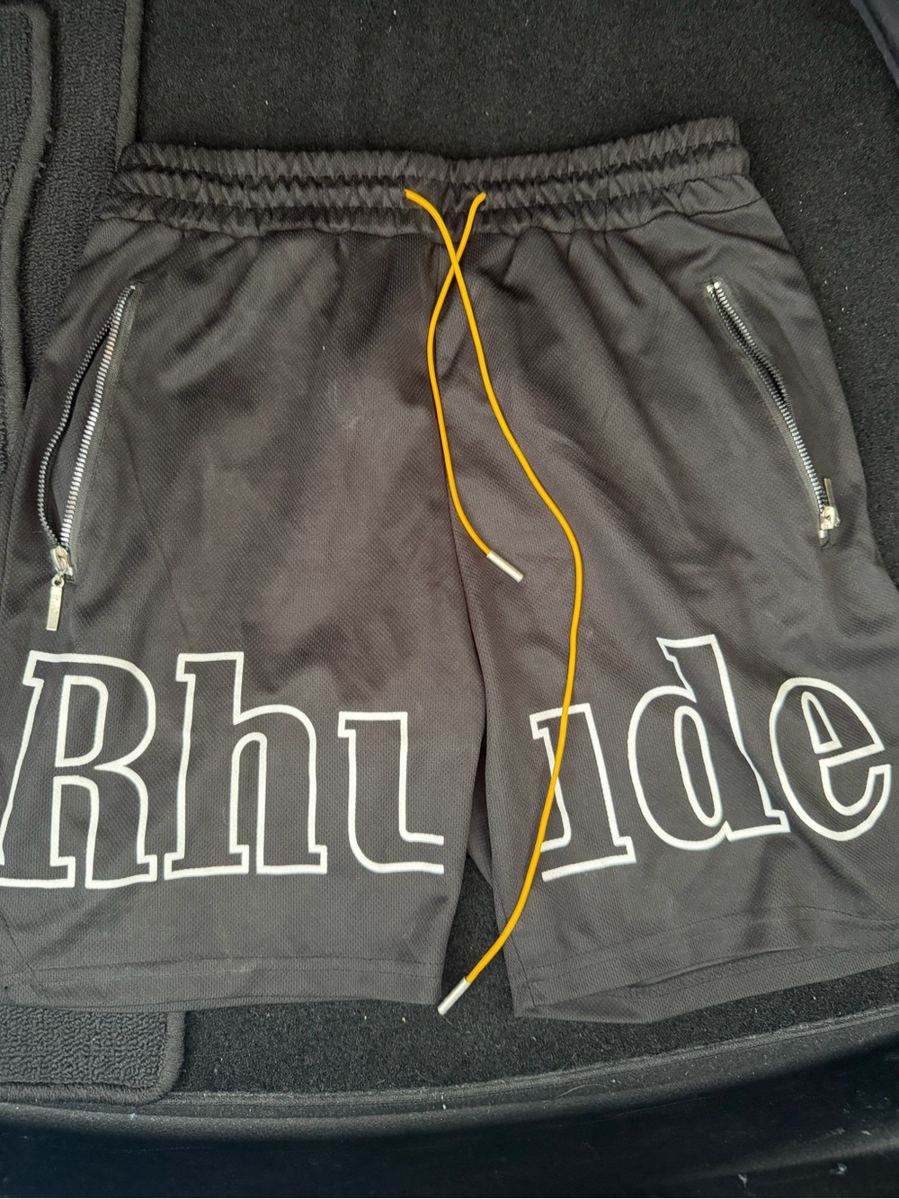 Rhude Black Athletic Shorts with Yellow Drawstring